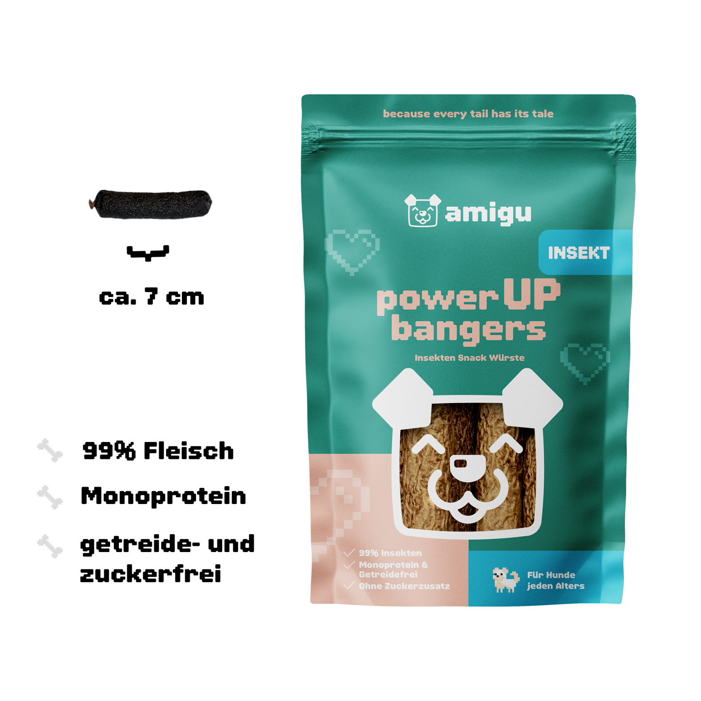 Power up bangers - Getrocknete Würstchen Insekt | 100g - Natur pur!